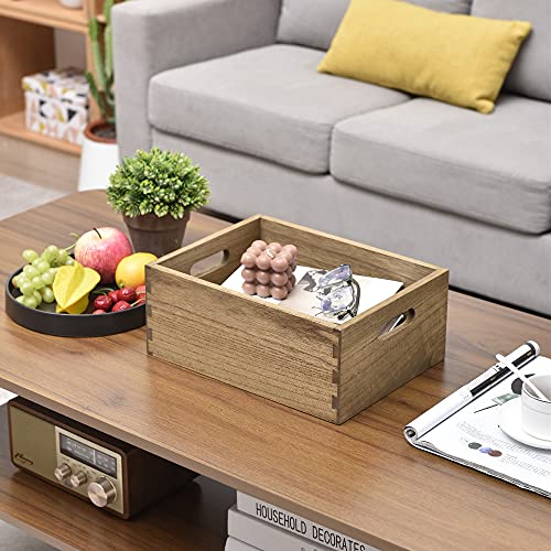 KIRIGEN Nesting Wooden Crates with Portable Handles for Home Organizer - Wood Rustic Decor Farmhouse Boxes/Basket Rolling Trays set of 3 Dark Brown KIRIGEN