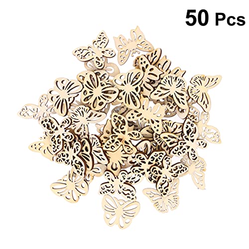 MILISTEN 50pcs Unfinished Wood Crafts Slices Wood Butterfly Shape Craft Wood Embellishments Wooden Butterfly for Crafts Wooden Wedding Cutouts Wood Milisten