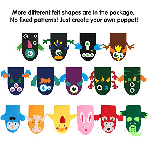 WATINC 18Pcs Hand Puppets Making Kit for Kids Art Craft Felt Sock Monster Puppet Creative DIY Make Your Own Puppets Pipe Cleaners Pompoms WATINC