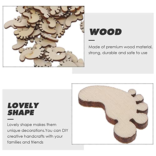 Amosfun 100PCS Foot Shape Wood Slices Christmas Decorations Wooden Cutouts DIY Art Craft Embellishments Ornaments Amosfun