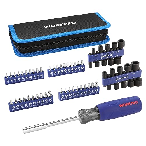 WORKPRO 61PC Magnetic Screwdriver Bits & Nut Driver Set with Organizer Bag, DIY Tools & Equipment for Men Women Mechanic, Herramientas Tool Bit Kit WORKPRO