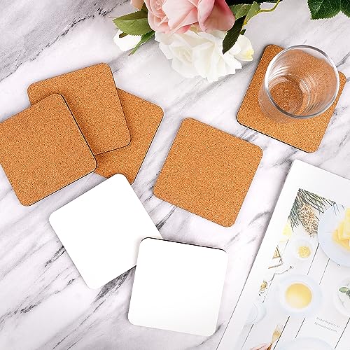 20pcs Sublimation Square Cup Coasters, 4x4in MDF Blank Hardboard Car Coaster MDF Wooden Coaster Sublimation Cork Coasters for DIY Crafts Painting KINBOM