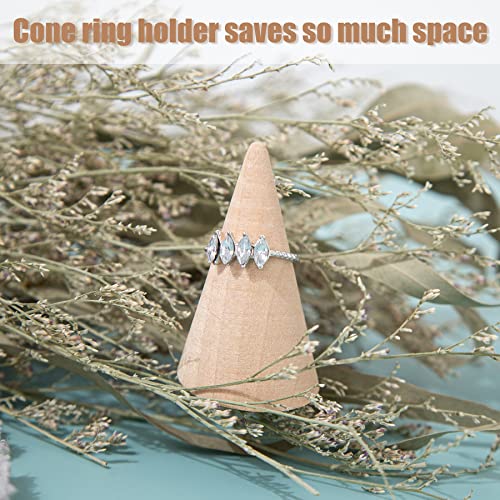 Framendino, 10 Pack Natural Wood Cone Ring Holder Finger Jewelry Display Stand Organizer for Jewelry Display DIY Craft (Tilted Shaped) Framendino