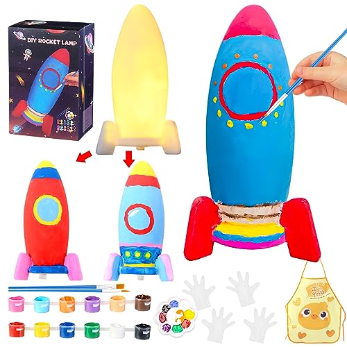 Paint Your Own Rocket Lamp Craft Kit, Arts & Crafts Kit for Kids Ages 4-8 8-12, DIY Rocket Crafts Activities, Boys Girls Toddlers Ideal Birthday