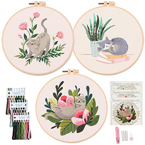 4 Sets Cat Embroidery Kit For Beginners With Printed Patterns, Hoops And  Instructions, Cross Stitch Sewing Practice Set, Suitable For Adult  Beginners