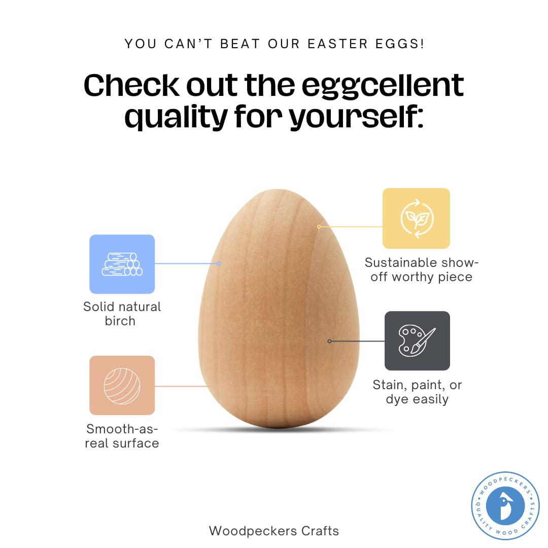 Wood Easter Eggs 1-5/8 inch, Pack of 500 Unfinished Wooden Eggs for Decorating, Craft Egg, Wooden Easter Egg for Crafts, by Woodpeckers Woodpeckers