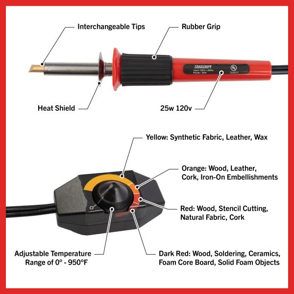 Stalwart 29-Piece 25W Wood Burning Kit with Tips, Red Stalwart