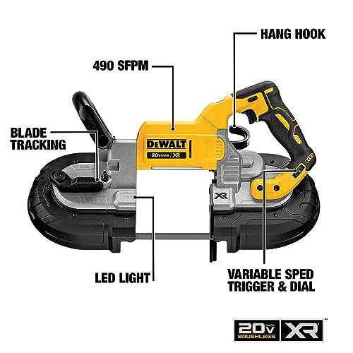 DEWALT 20V MAX Band Saw, 5" Cutting Capacity, Integrated Hang Hooks, Portable, For Deep Cuts, Bare Tool Only (DCS374B) DEWALT