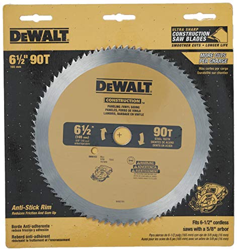 DEWALT Circular Saw Blade, 6 1/2 Inch, 90 Tooth, Vinyl Cutting (DW9153) DEWALT