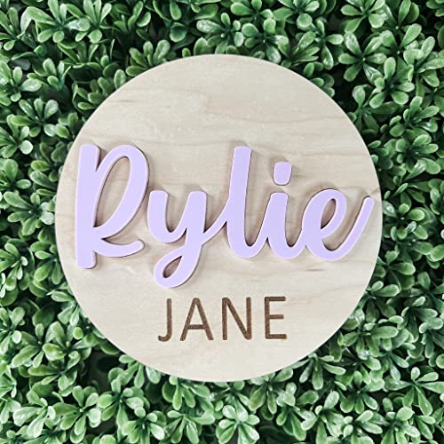 Wood and Acrylic Baby Name Announcement Sign - Custom Engraved 3D Baby Name Plaque - Birth Announcement Keepsake - Modern Newborn Photo Prop - Imaginate