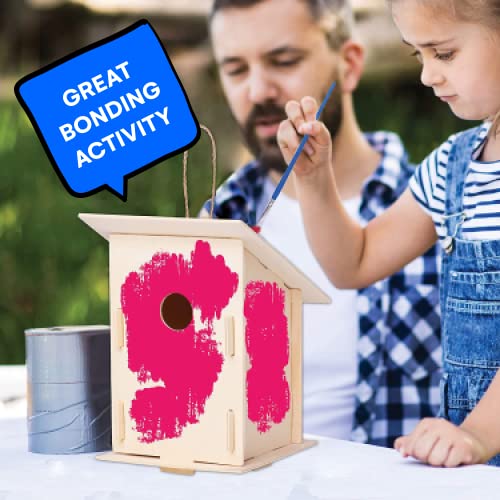 Neliblu 12 DIY Wooden Birdhouses - Kids Bulk Arts and Crafts Set, Crafts for Adults - with Unfinished Wood Birdhouse Kits, Paint Strips, Brushes and Neliblu