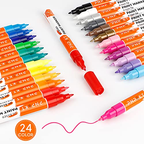Paint Pens Paint Markers,24 Colors Oil-Based Paint Markers Waterproof,Never Fade,Quick Dry And Extra Fine Tip Marker Pen Set For Rock colpart