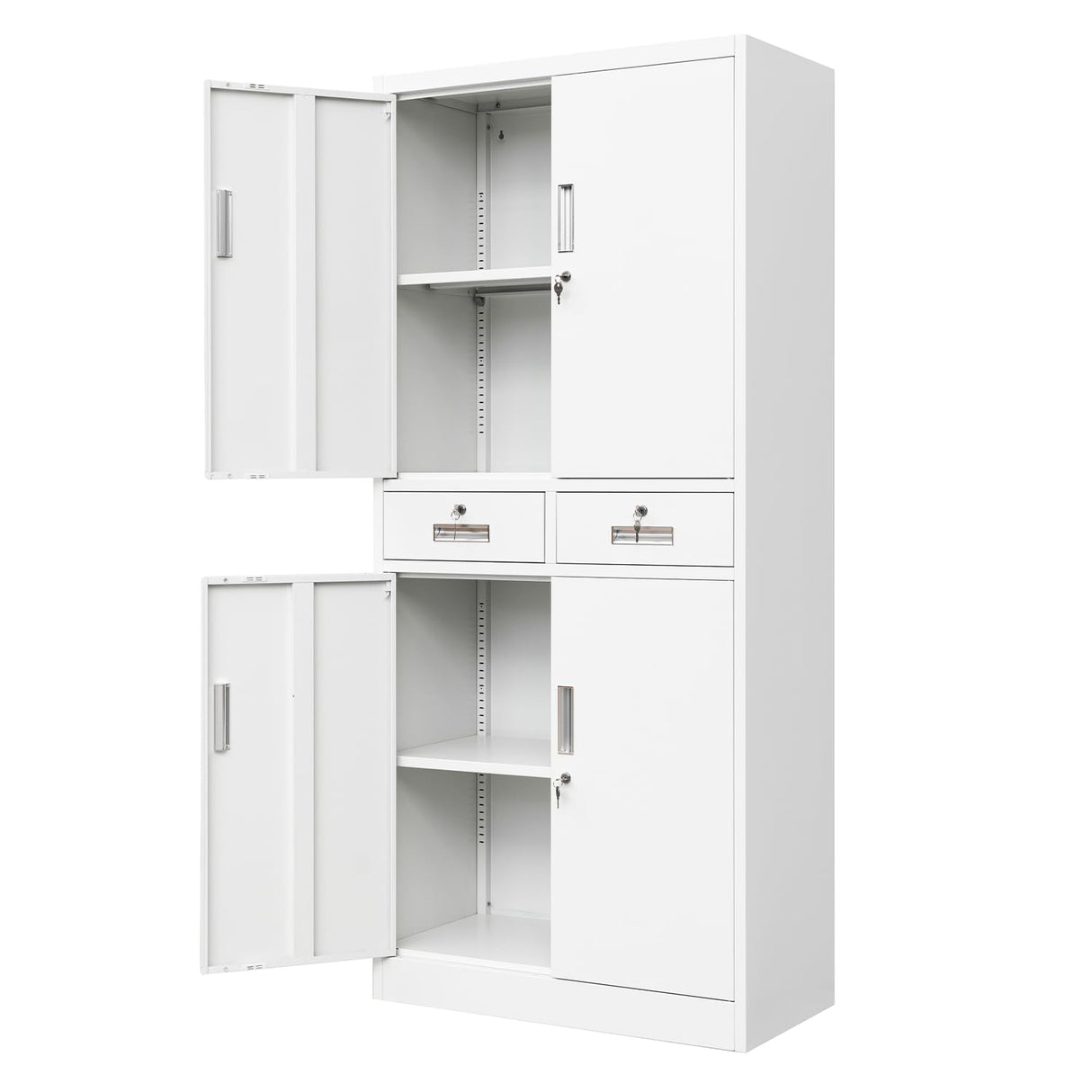 CJF Metal Storage Cabinet with Adjustable Shelves and Drawers, Locking Pantry Storage Cabinet for Office, Garage, Home, School, Utility (White) CJF