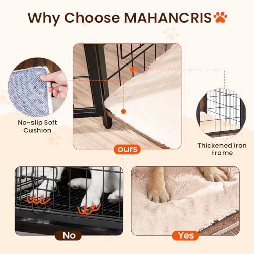 MAHANCRIS Dog Crate Furniture with Cushion, 31.5" Wooden Heavy Duty Dog Kennel with Double Doors, Indoor Dog House End Table, Dog Cage for Small MAHANCRIS