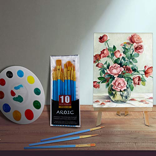 AROIC 72 PCS Professional Painting Set with Easels, 6 PCS Wood Easels,6 Packs of 60 Brushes with Nylon Brush Head and 6 pcs Palettes, Painting AROIC