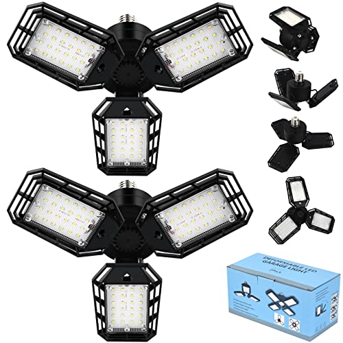 Aoretic LED Garage Lights Bulb 2 Pack -80W, 8000LM 6500K Led Shop Light with 3 Deformable Panels, Basement Barn Light Garage Ceiling Lights, E26/E27 Aoretic
