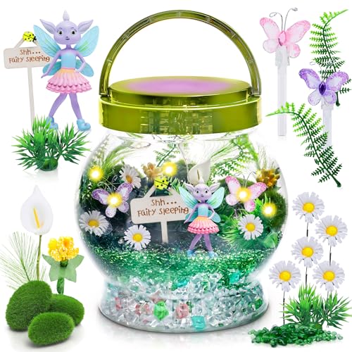 Amitié Lane Fairy Garden Kit - DIY Light Up Terrarium Kit for Kids - Fairy Gifts for Girls Ages 5, 6-8, Little Girl Toys, Crafts for Girls - Birthday Amitié Lane