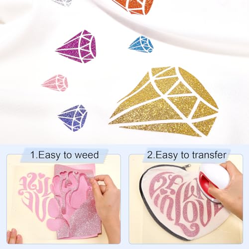 Tintnut Glitter HTV Heat Transfer Vinyl - 16 Sheets 12"X12" Colorful Glitter Heat Transfer Vinyl Shinny Glitter Iron On Vinyl for T-Shirts Glitter Tintnut