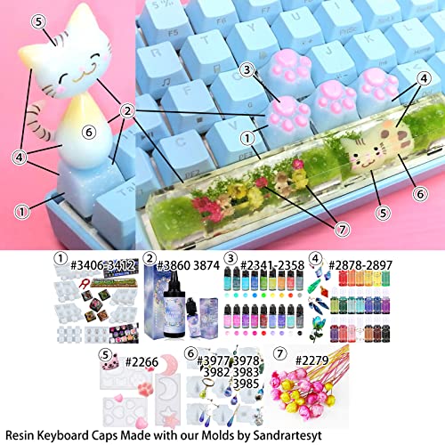 Keycaps Epoxy Resin Casting Molds Set for Mechanical Gaming Keyboard Polymer Clay Crafts 6 Silicone Trays with Key Puller FUNSHOWCASE