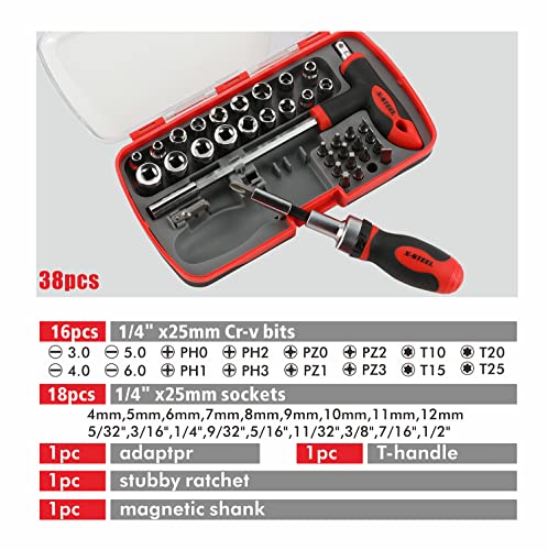 Ratcheting screwdriver sets nut driver set Magnetic Muti Screwdriver Bits Sockets Set T-handle Rachet Tools Set Basic Tool Kit 38-piece for home X-STEEL