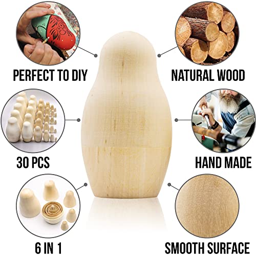 AEVVV Blank Russian Nesting Dolls Lot of 5 Sets by 6 pcs - Unpainted Russian Nesting Dolls - Unfinished Wood to Paint - Russian Nesting Dolls to AEVVV