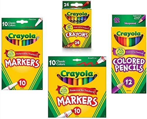Crayola Bundle K-5 School Supplies: Crayola Markers, Pencils, Dixon Eraser Caps, Elmer's Glue Stick Crayola