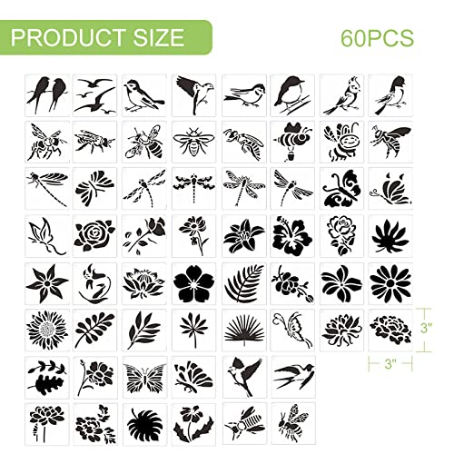 60 PCS Wood Burning Stencils for Crafts Painting on Wood Flowering Plants Bee Butterfly Pattern Stencil for Art Projects Scrapbooking Drawing Wall Nananent