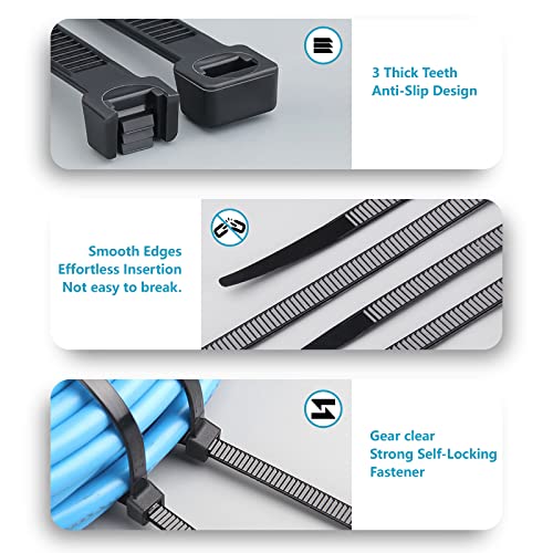 Zip Ties Assorted Sizes(4”+6”+8”+12”), 400 Pack, Black Cable Ties, UV Resistant Wire Ties by ANOSON ANOSON