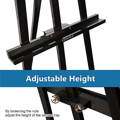 Somime A - Frame Wooden Display Easel - Adjustable Lyre Beechwood Studio Easel Stand Holding Canvas Up to 90", Inclinable Artist Floor Painting Easel Somime
