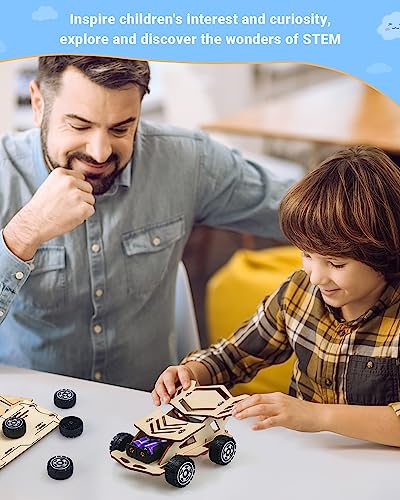 STEM Kits for Kids Age 8-10, 5 Set STEM Projects, Wooden Model Car Kits, Gifts for Boys 8-12, 3D Puzzles, Science Educational Crafts Building Kit, Poraxy