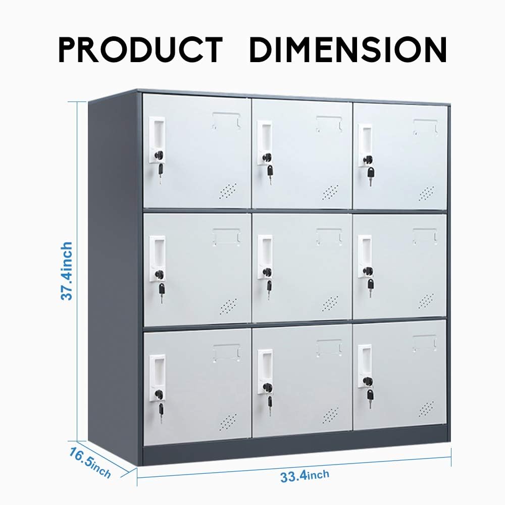 LINGZOE 9 Door Metal Storage Locker Cabinet for Employees,Steel Cabinet to Storage Toys, Shoes and Clothes,Locker Organizer for Gym Office Bedroom LINGZOE