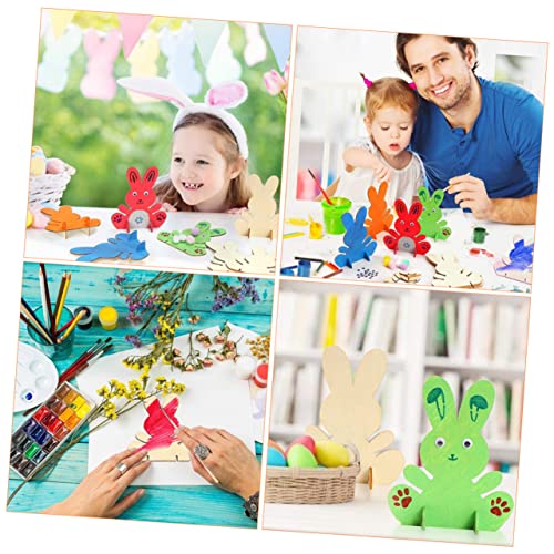 Operitacx 4 Sets Handmade Rabbit Material Unfinished Bunny Table Ornament Rabbit Shape Tabletop Decoration Dinner Table Decor Hand Decor Bunny Wood Operitacx