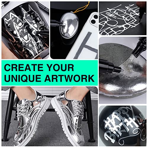 KERIFI Silver Liquid Chrome Mirror Markers Oil-Based Permanent Art Liquid Chrome Marker Set, Reflective Gloss Metallic Mirror Marker, Repair Paint KERIFI