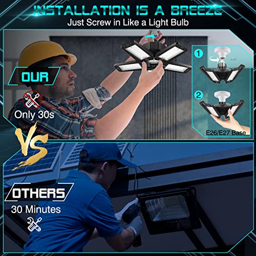 LED Garage Lights 2 Pack - 160W 16000LM 6500K Garage Lights Screw in LED Garage Ceiling Lights with 5+1 Deformable Panels, Garage Lights Ceiling LED YIBEYYDS