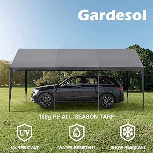Gardesol Carport, 12'x20' Extra Large Heavy Duty Carport with Roll-up Ventilated Windows, Portable Garage with Removable Sidewalls & Doors for Car, Gardesol