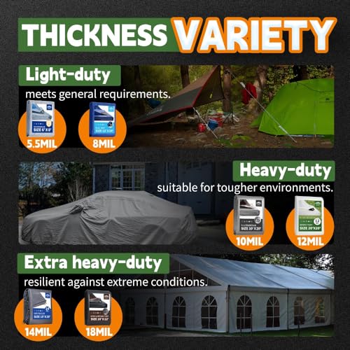 RAINDEWAY 12 Mil Heavy Duty White Tarp 6x20 Feet, UV Resistant, Waterproof, Weatherproof Poly Tarp with Metal Grommets and Reinforced Edges RAINDEWAY