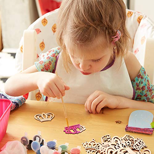 Amosfun 50pcs Cartoon Hollow Out Crown Shape Wooden Pieces Cutouts Craft Embellishments Wood Ornament Manual Accessories for DIY Art Amosfun