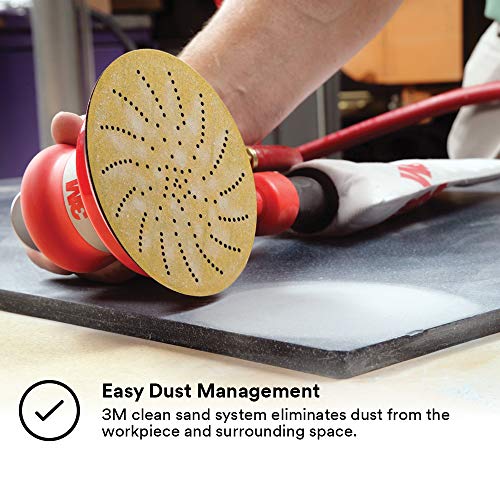 Cubitron 3M Random Orbital Sander – Self Generated Vacuum Sander – 5” x 3/16” Diam. Orbit – Pneumatic Palm Sander – Hook and Loop Pad – For Wood, Cubitron
