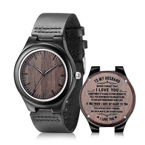 UMIPHIMAT Engraved Wooden Watches for Husband - Wood Watches for Men, Personalized Engraved Gifts for Him Wedding Anniversary Birthday Valentines Day