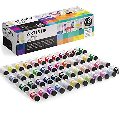 Acrylic Paint Set - 48 Piece Set (48 x 22ml) Tubes in Rich Vibrant Colors - Pigments Formulated for Opaque, Vibrance Perfect for Beginners, Students, ARTISTIK