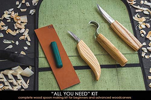 BeaverCraft S13 Wood Carving Tools Set for Spoon Carving 3 Knives in Tools Roll Leather Strop and Polishing Compound Hook Sloyd Detail Knife BeaverCraft