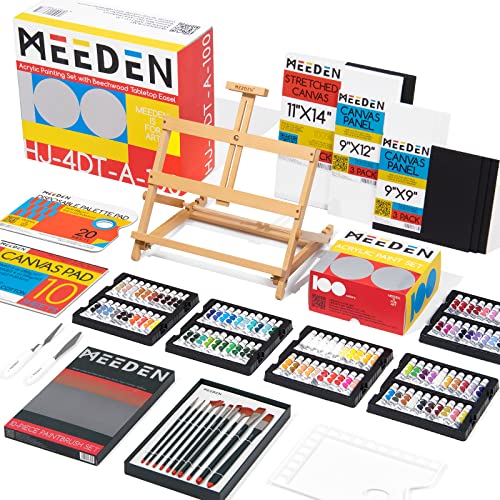 MEEDEN Oil Painting Supplies Kit(44pc), Oil Paint Set with Beech Wood Tabletop Easel, Great Value Paints, Brushes & Canvas for Adult Artists, Beginner