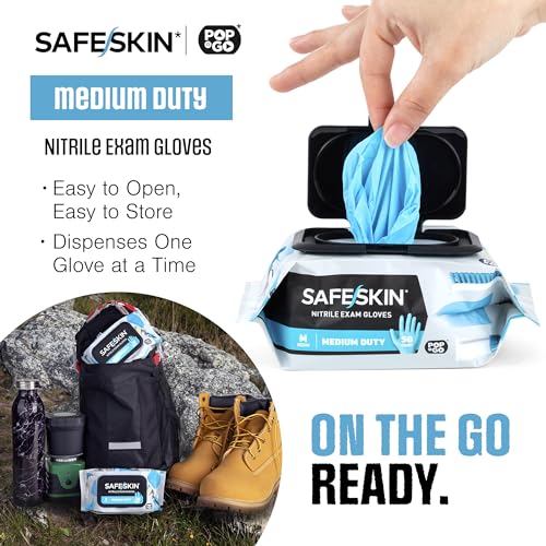 SAFESKIN Nitrile Disposable Gloves in Pack of 50, Medium Duty, Medium Size, Powder Free - Food Handling, First Aid, Cleaning SAFESKIN