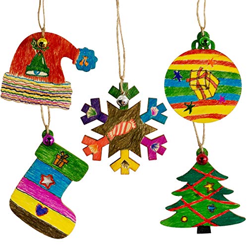Anditoy 50 PCS Christmas Wooden Hanging Ornaments Unfinished Wood Slices Christmas Crafts for Kids DIY Christmas Decorations Party Supplies Favors Anditoy