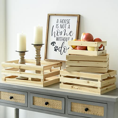 MACVAD Set of 4 Large Wooden Crates Unfinished Office Storage Crates, Decorative Wood Storage Crates for Display, Rustic Pine Wood Organizer Bin MACVAD