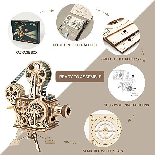 ROKR Vitascope 3D Wooden Puzzle - Vintage Movie Projector Model Kit for Adults ROKR