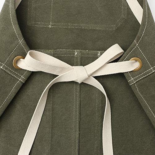 Jeanerlor - 16oz Water-Resistant Work Hairdresser Canvas Aprons for Women Painting Garden Tool Apron with Pockets(Olive Green) Adjustable S to M Jeanerlor