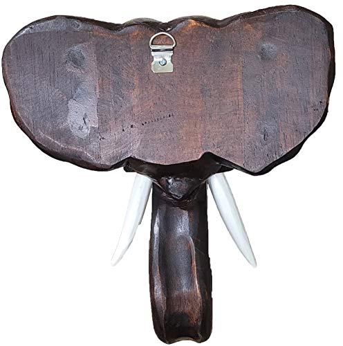Hand Carved Mahogany Wood Elephant Head African Asian Wall Sculpture Supwao