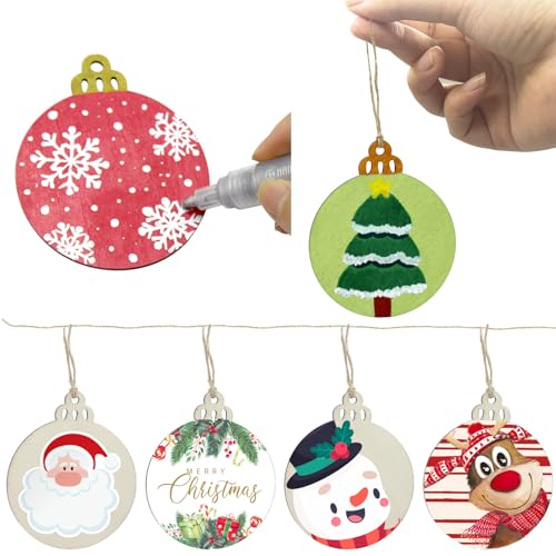 Hidreas 40 Pcs Unfinished Wood Ornaments DIY Round Wooden Ornaments Christmas Crafts Kit, Round Wood Christmas Ornaments for Crafts and Christmas Hidreas