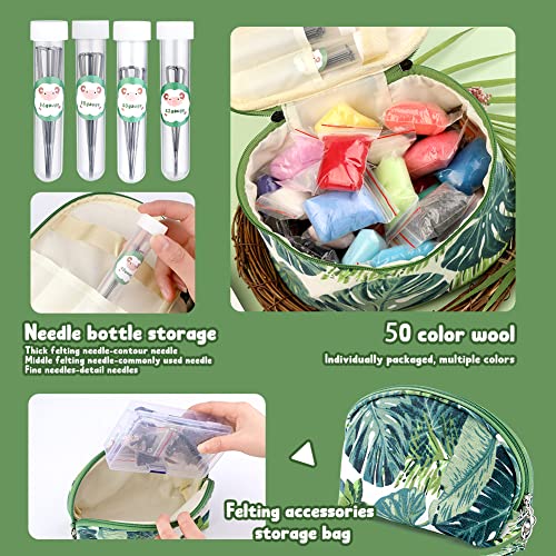 304PCS Needle Felting Kit with 2 Exquisite Storage Bags, Wool Roving 50 Colors Set, Needle Felting Starter Kit, Needle Wool Felting Tools Kit, Wool IMZAY